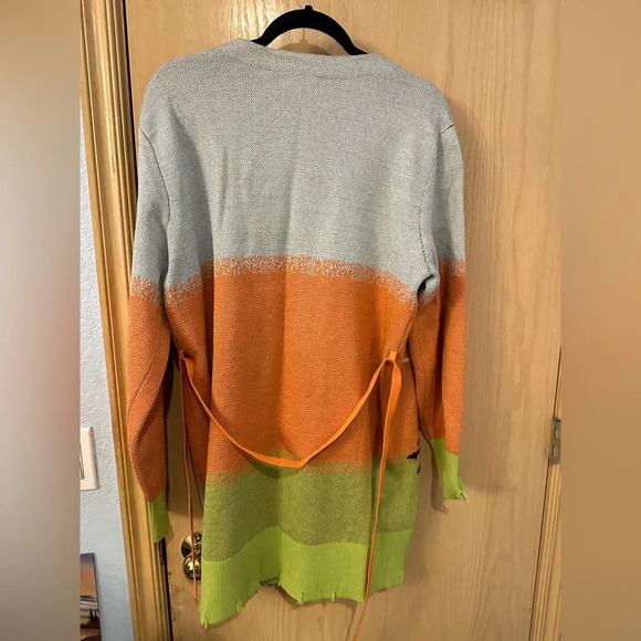 NWOT Kendall & Kylie Tropical Color Block Distressed Tie-Waist Cardigan - Picture 3 of 4